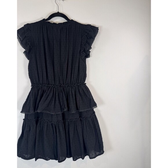 Talulah Womens Dress Black Mini Layered Ruffle Swiss Dot V Neck Fit Flare Small - Picture 8 of 11